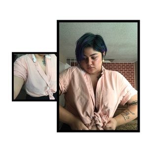 pastel orange/peach button up shirt